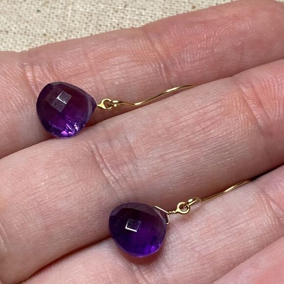 💛 NEW 14k Yellow Gold Bricolette Amethyst Drop Earrings - Picture 6 of 6